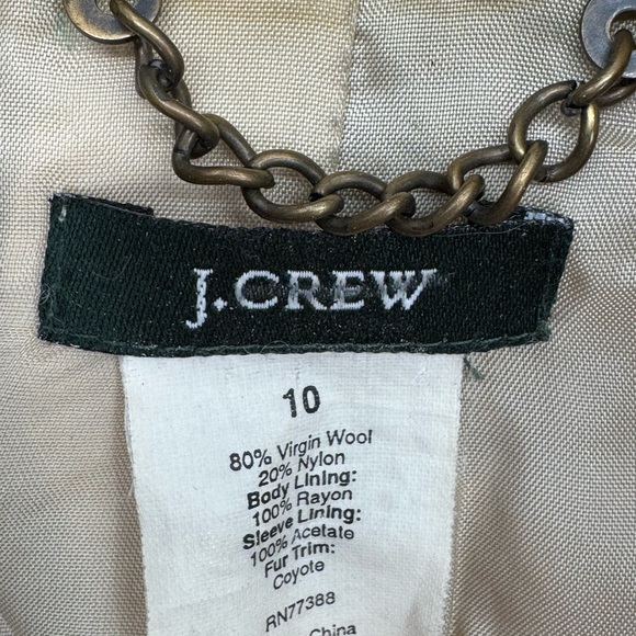 J. Crew vintage wool Brown Tweed Pea Coat with hood and  Fur Collar size 10 - Picture 4 of 11